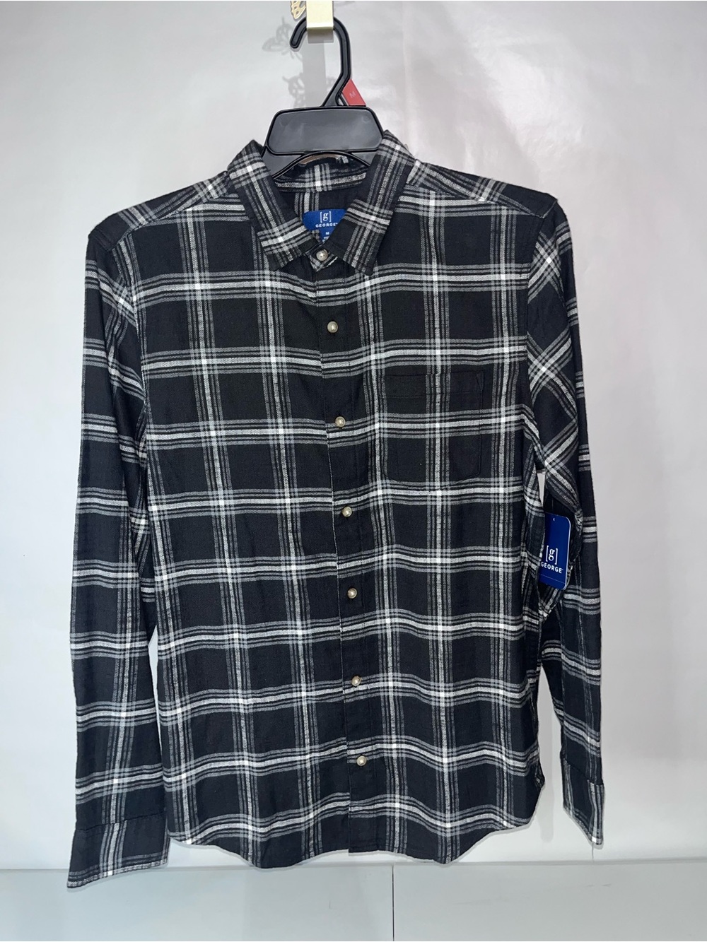 George Black and White Plaid Button-Down Shirt